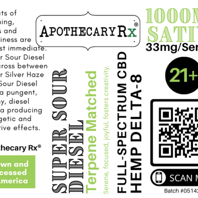 Apothecary Rx Apothecary Rx Delta 8 CBD Super Sour Diesel Elixir Sativa 1000mg 30ml