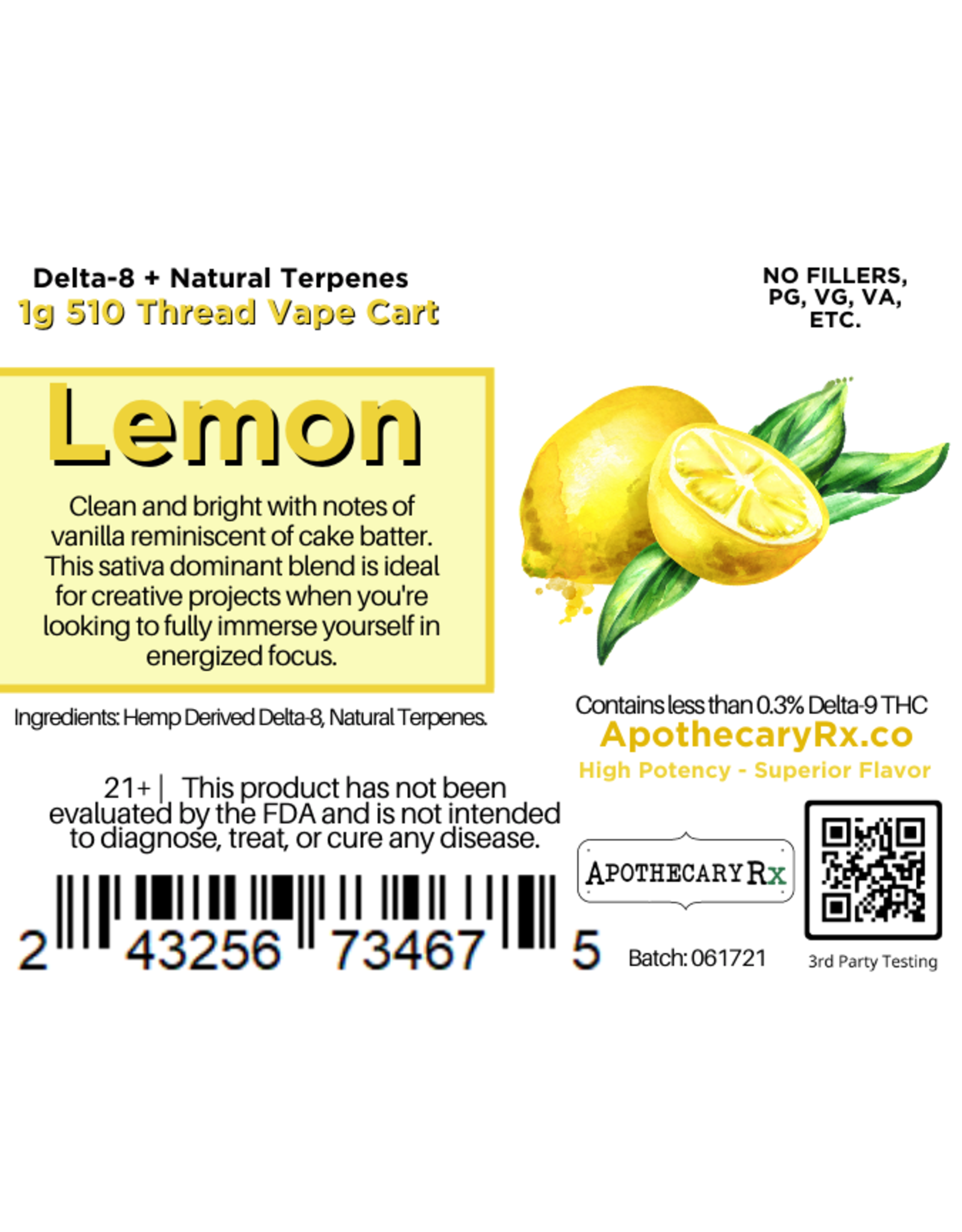 Apothecary Rx Apothecary Rx Delta 8 Uplifting Lemon Cartridge 1gr