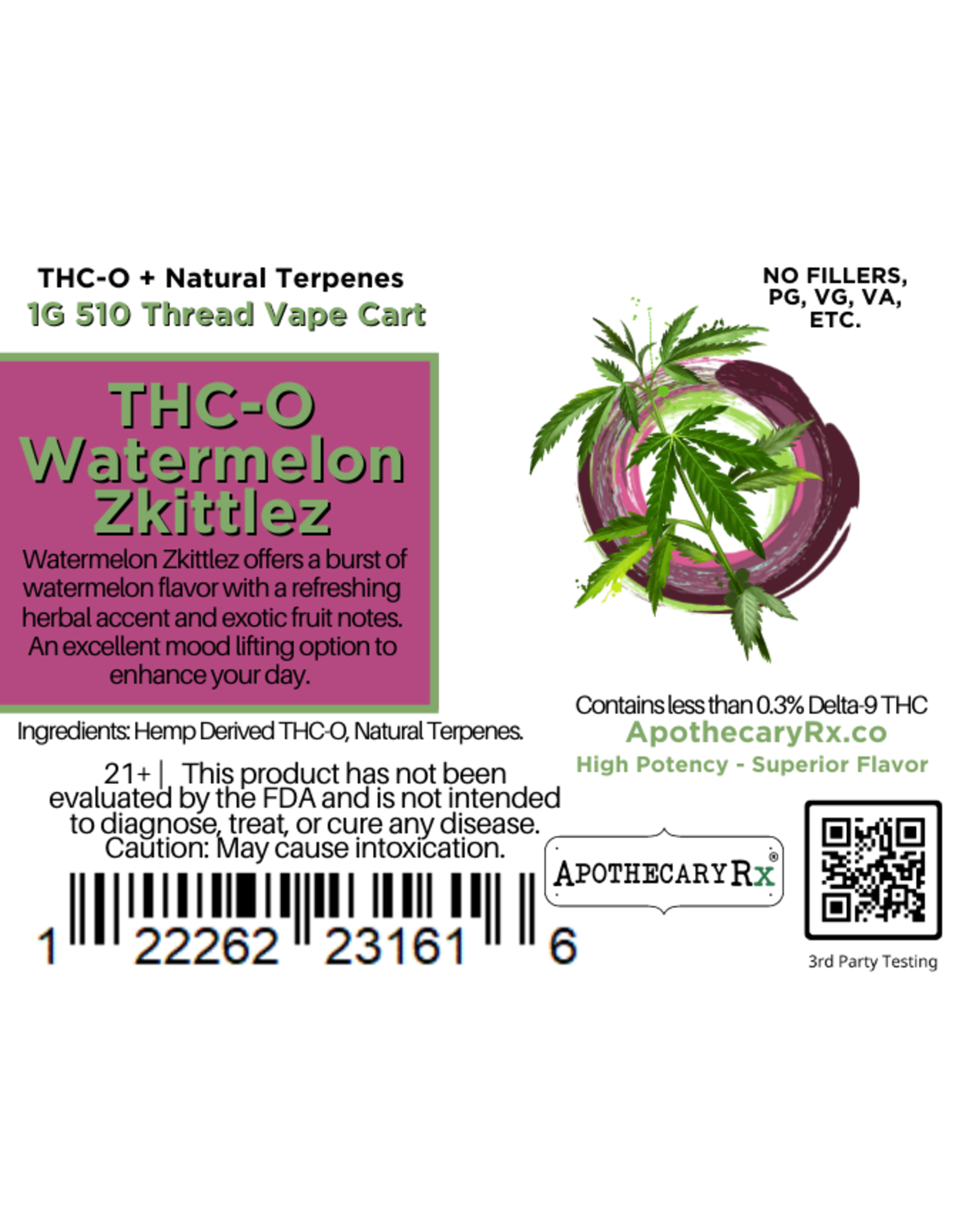 Apothecary Rx Apothecary Rx THCO Watermelon Zkittles Cartridge 1gr