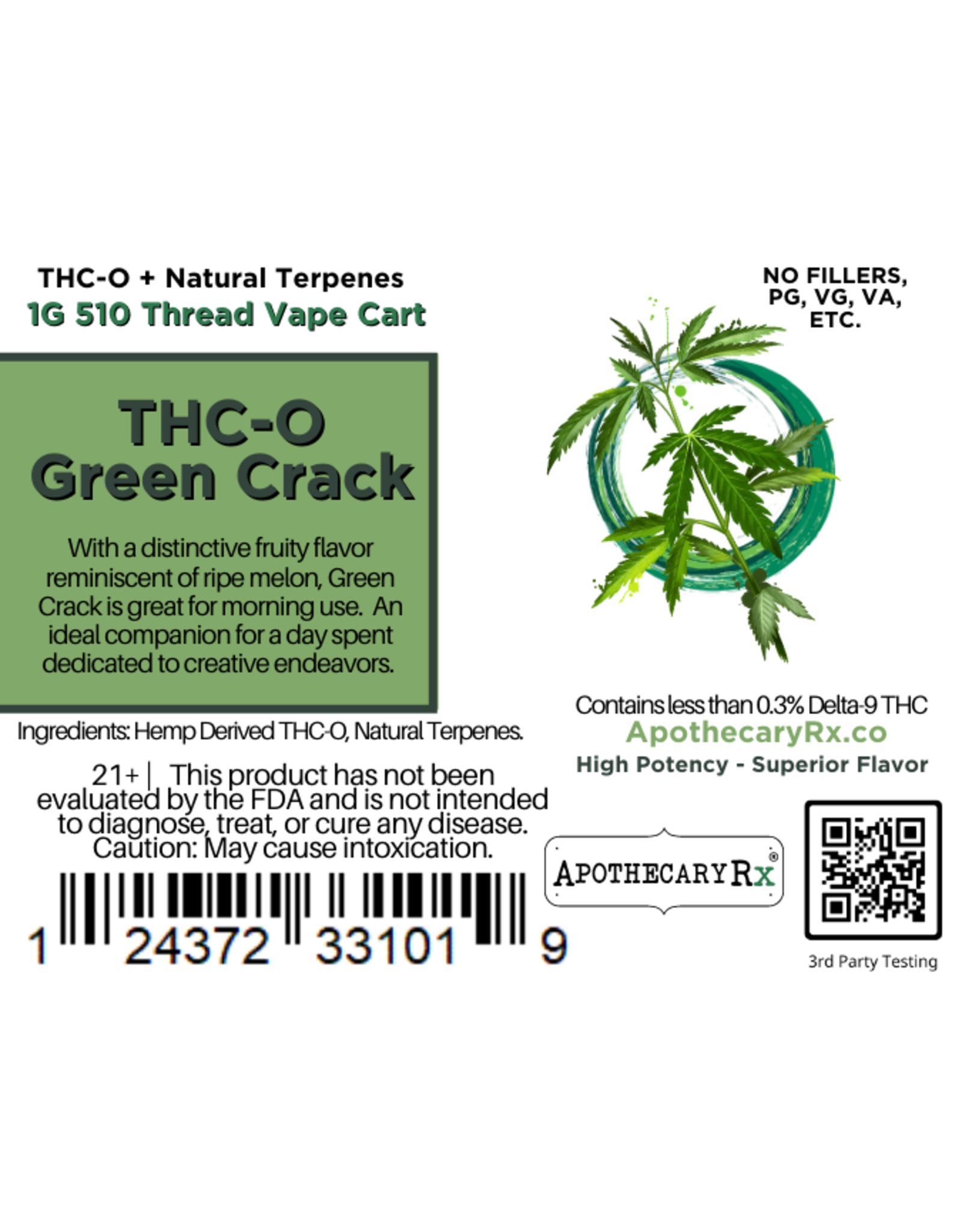 Apothecary Rx Apothecary Rx THCO Green Crack Cartridge 1gr