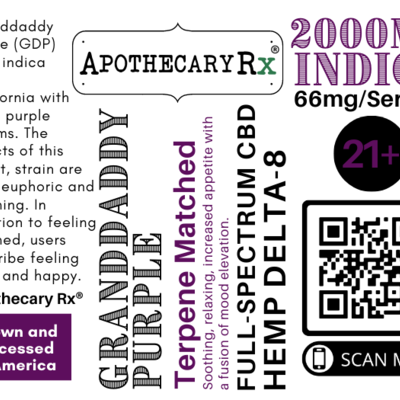 Apothecary Rx Apothecary Rx Delta 8 CBD Granddaddy Purple Elixir Indica 2000mg 30ml