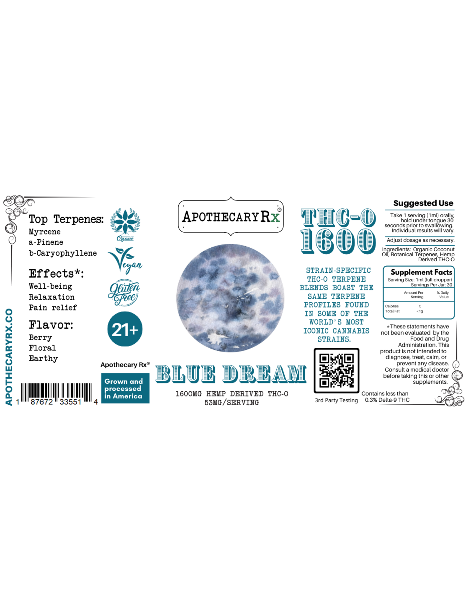 Apothecary Rx Apothecary Rx THCO Blue Dream Sativa Elixir 1600mg 30ml
