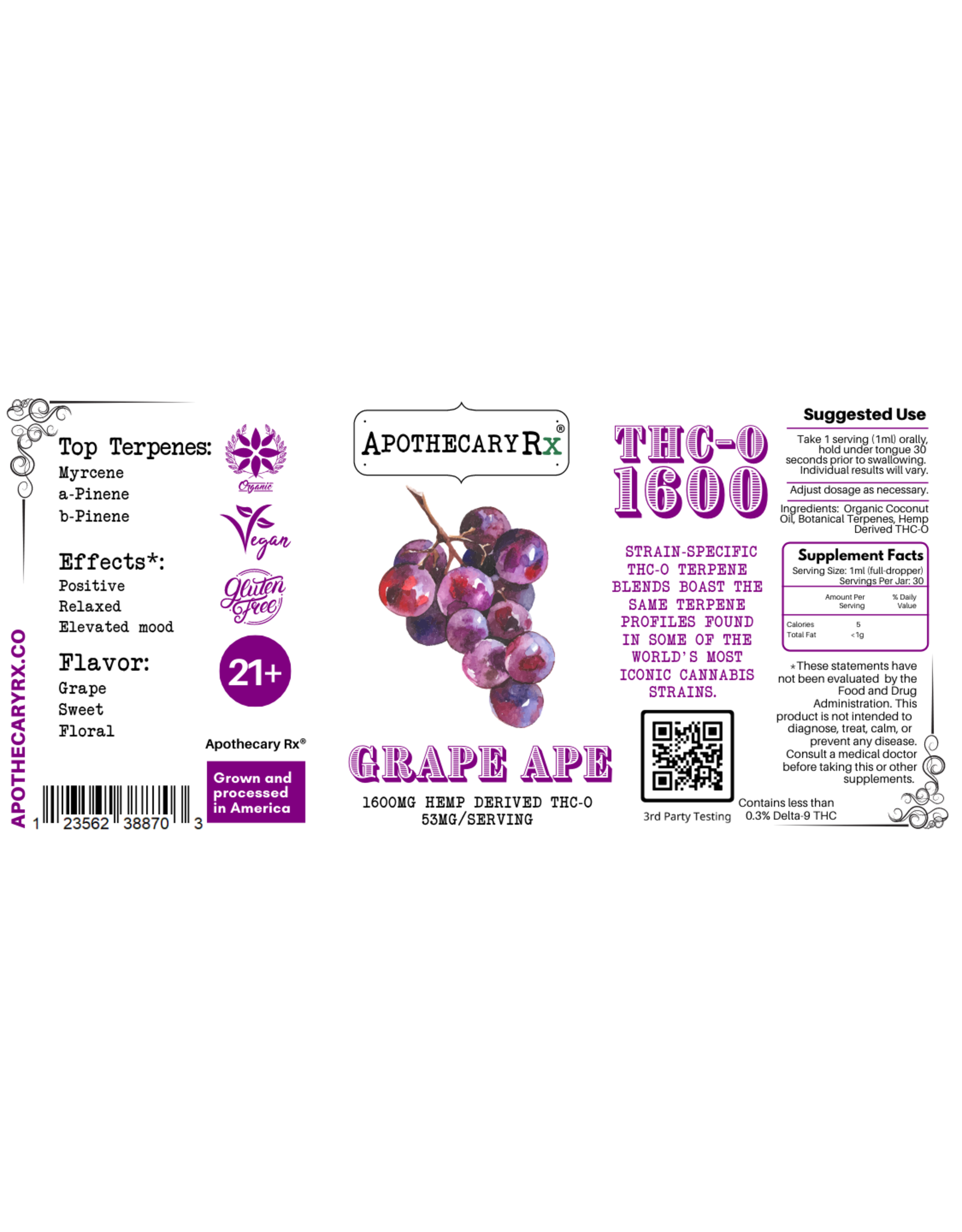 Apothecary Rx Apothecary Rx THCO Grape Ape Indica Elixir 1600mg 30ml