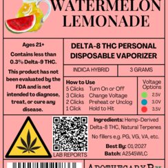 Apothecary Rx 3g Delta-8 Disposable Vaporizer Watermelon Lemonade