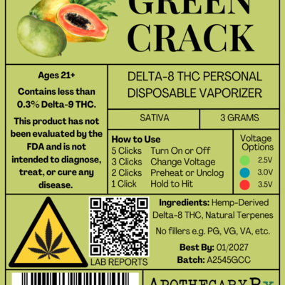 Apothecary Rx Apothecary Rx 3g Delta-8 Disposable Vaporizer Green Crack