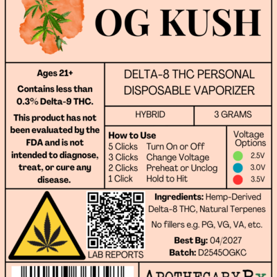 Apothecary Rx 3g Delta-8 Disposable Vaporizer OG Kush