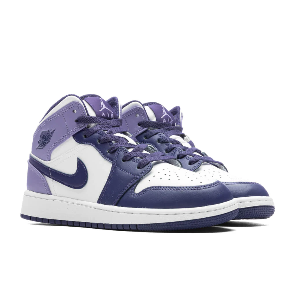 Jordan Retro 1 Mid White Sky J Purple (GS) - Evoque Mtl