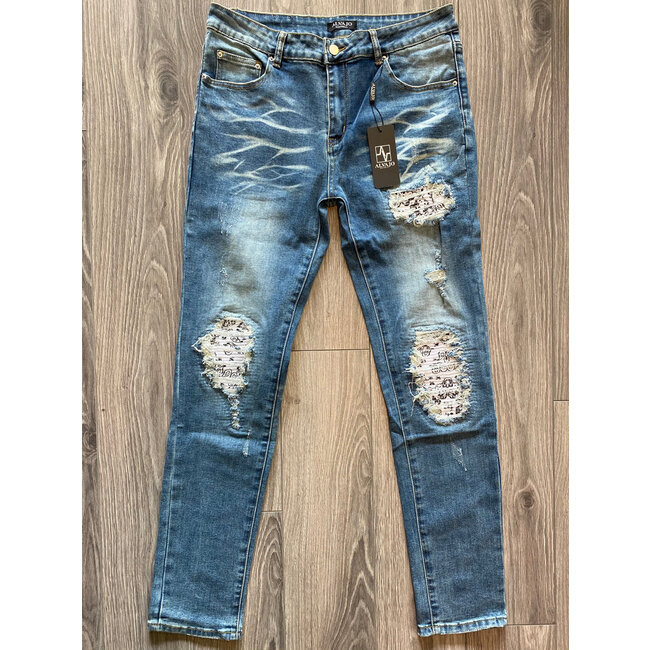 alvajo Alvajo Biker Jeans Blue/White