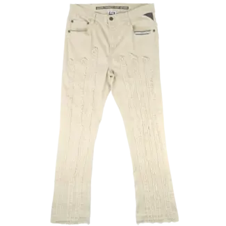 GOOD THINGS LAST 4EVER GTL4 Stacked Frayed Jeans Khaki