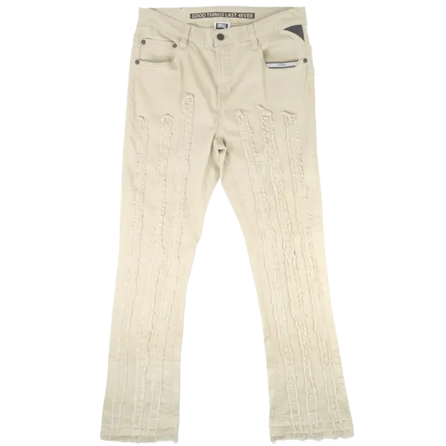 GOOD THINGS LAST 4EVER GTL4 Stacked Frayed Jeans Khaki