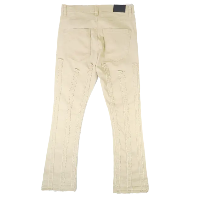 GOOD THINGS LAST 4EVER GTL4 Stacked Frayed Jeans Khaki