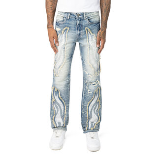 Smoke Rise Smoke Rise Fray Patch Jeans Rhodes Blue (JP25248)