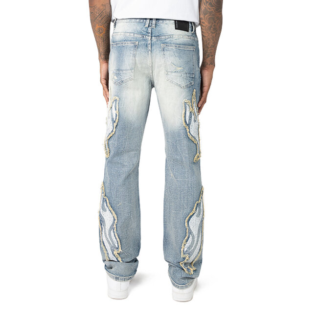 Smoke Rise Smoke Rise Fray Patch Jeans Rhodes Blue (JP25248)
