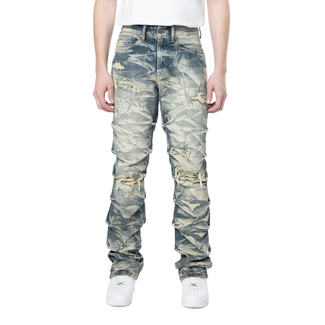 Smoke Rise Smoke Rise Pinching Lightning Effect Jeans Blue Toast (JP24508)