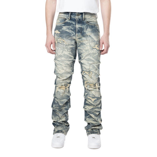 Smoke Rise Smoke Rise Pinching Lightning Effect Jeans Blue Toast (JP24508)