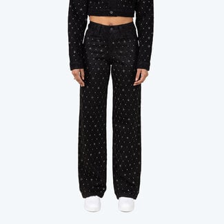 Smoke Rise Smoke Rise Mid Rise Wide Leg Rhinestone Jeans Black