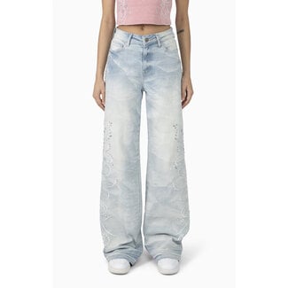 Smoke Rise Smoke Rise Rhinestone Detail Mid Rise Jeans Brant Blue