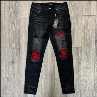 alvajo Alvajo Distressed Vintage Black Denim Red