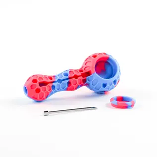 LuvBuds LuvBuds - Silicone Honeycomb Pipe Glass Bowl w/ Dabber- Assorted colors