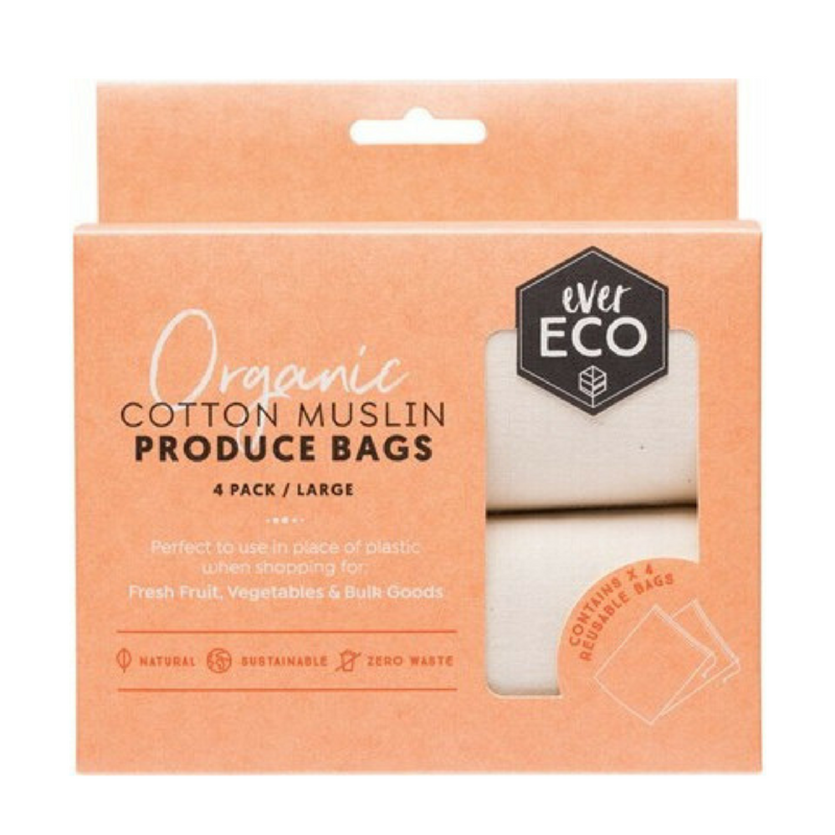 Ever Eco Ever Eco Produce Bag Organic Cotton Muslin 4pk