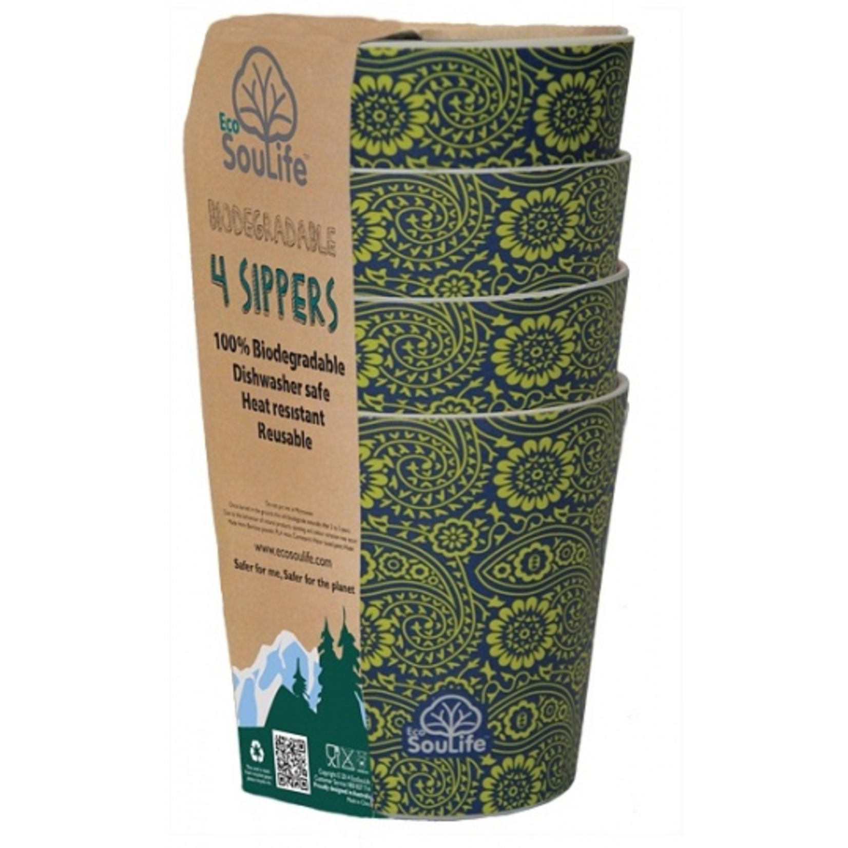 EcoSoulife EcoSoulife Biodegradable 4 Sippers Paisley