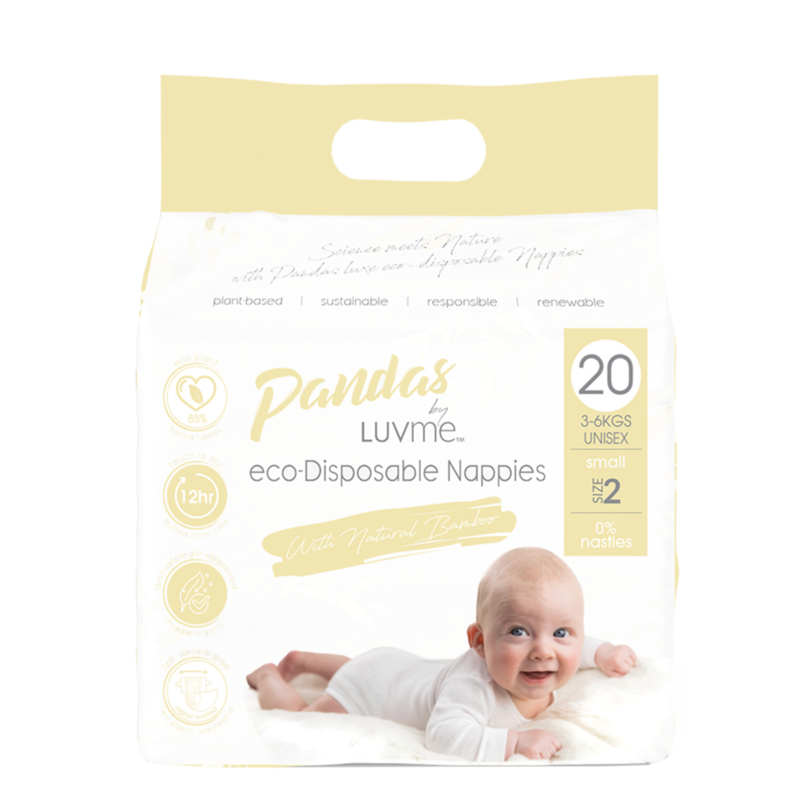 Luvme Pandas by Luvme Bamboo Disposable Nappies Size 2 Small 20pk