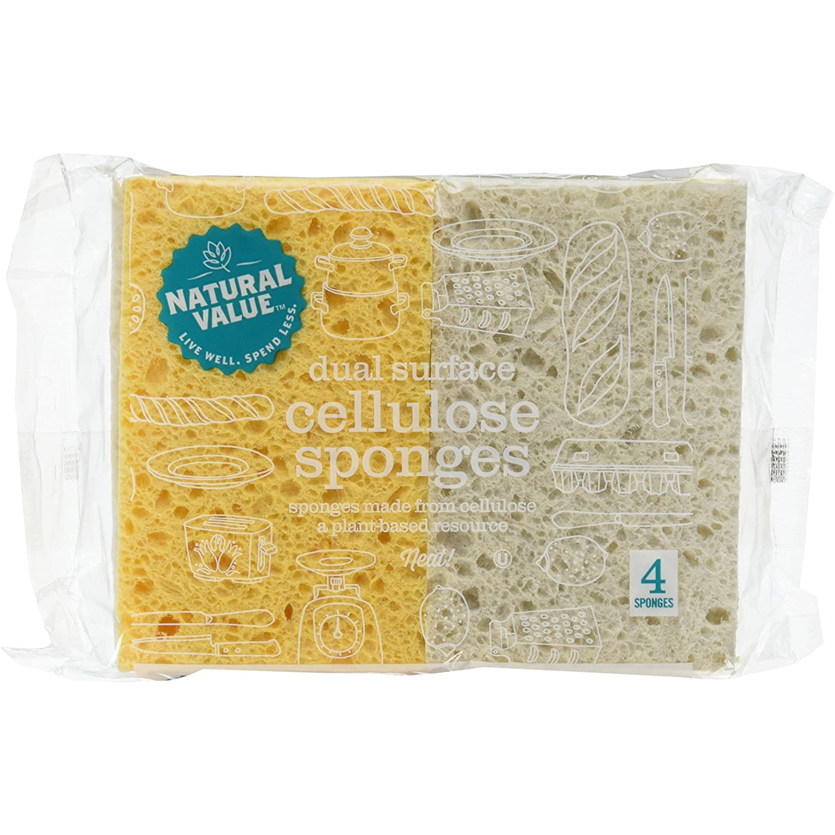 Natural Value Natural Value Dual Surface Cellulose Sponge - 4pk