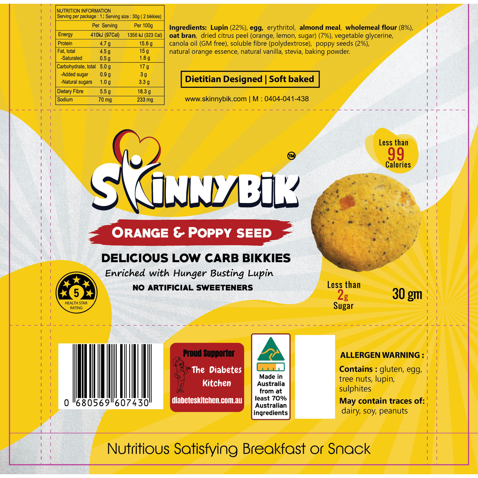 Skinnybik Skinnybik Low Carb Biscuits Orange & Poppy Seed