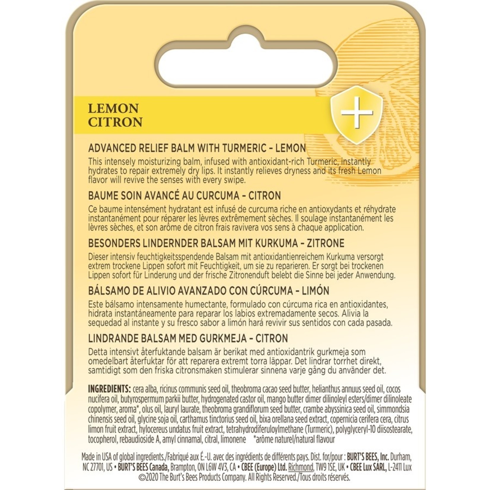 Burt's Bee Burt's Bees Natural Lip Balm Advanced Relief Lemon