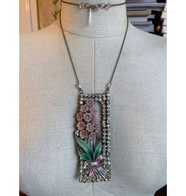 Vintage Floral Brooch and Rhinestone Buckle Necklace