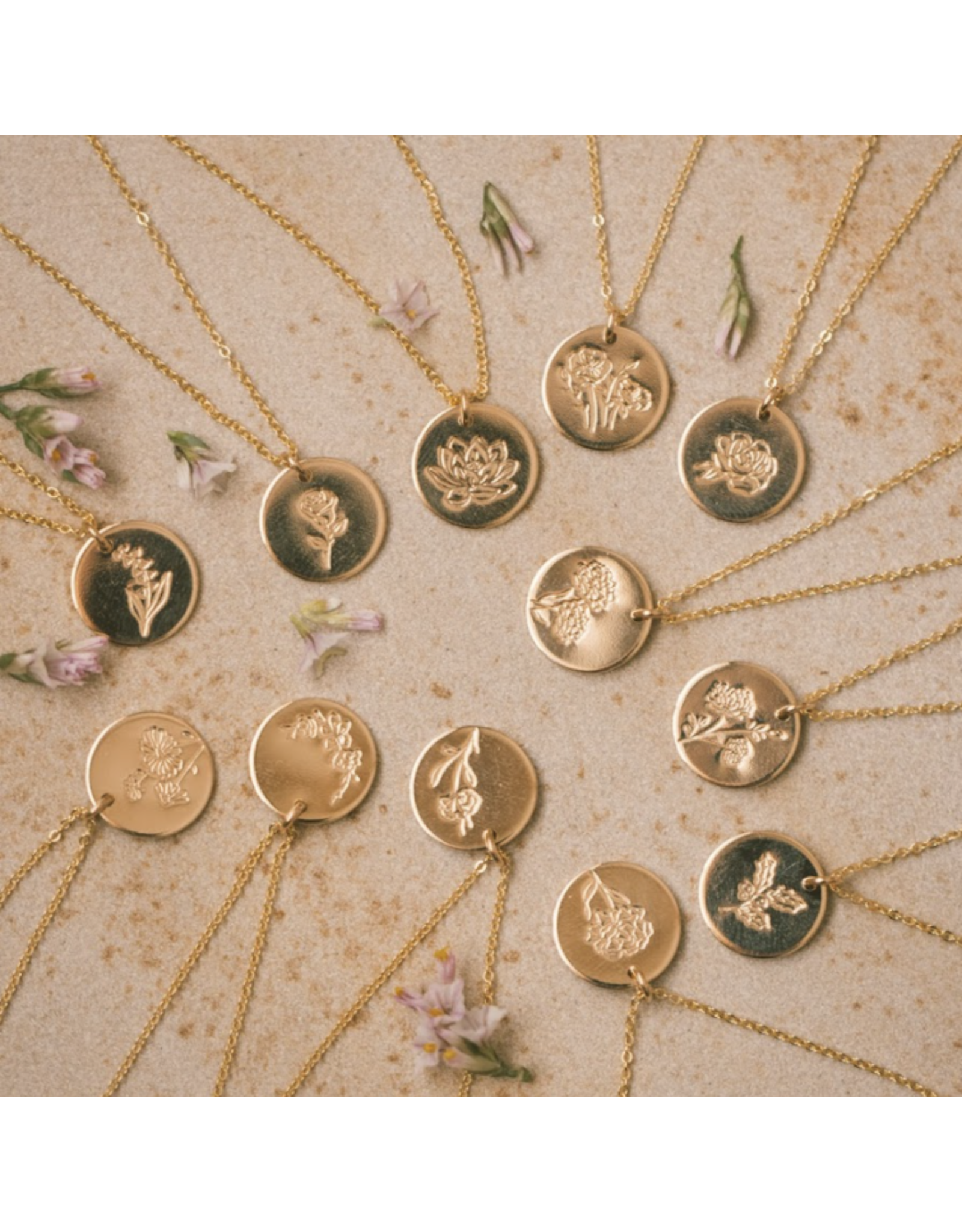 Unique Engraved Birth Month Flower Charms Cascading on a 14k Gold Chain,  Cluster of Multi Birth Flower Pendants on a Family Necklace Gift