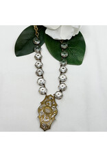 1960s Gold and Silver Buckle on 1970s Large Crystal Necklace
