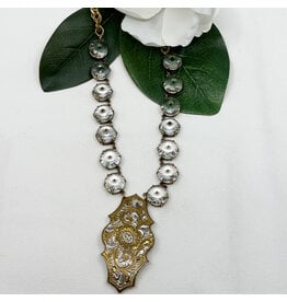 1960s Gold and Silver Buckle on 1970s Large Crystal Necklace