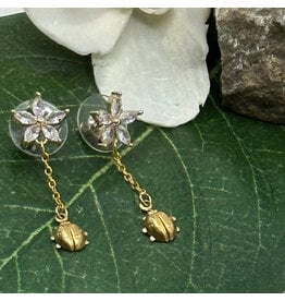 Sparkle Drop Earrings w Brass Ladybug