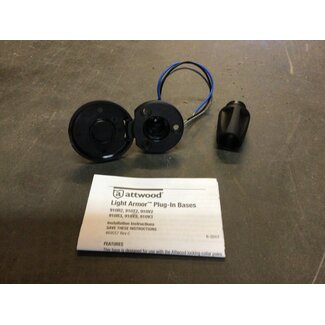 Attwood 910R3PB-7 LightArmor Plug-in Light Base, for Attwood Pole Lights, 3-Pin, Round, Composite Black, Low-Profile