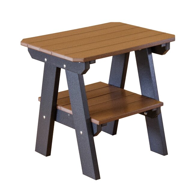 Two Tier End Table - Tudor Brown Top with Black Frame