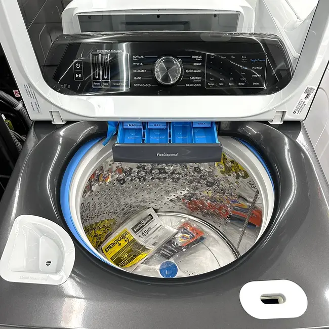 GE Profile - 5.4 Cu Ft High Efficiency Smart Top Load Washer with Smarter Wash Technology, Easier Reach & Microban Technology - Diamond Gray