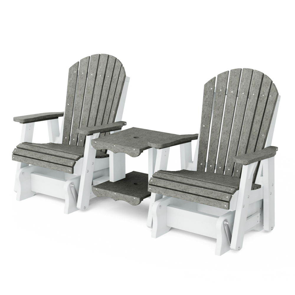 Double Rock-A-Tee Gliding Bench - Dark Gray Seat with White Frame