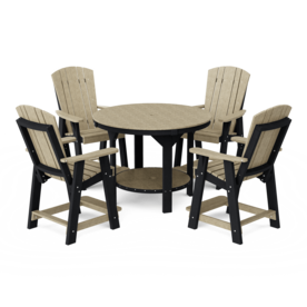 Heritage Pub Set 48" Round Table 4 Chairs Bar Height Black Frame Weathered Wood Top