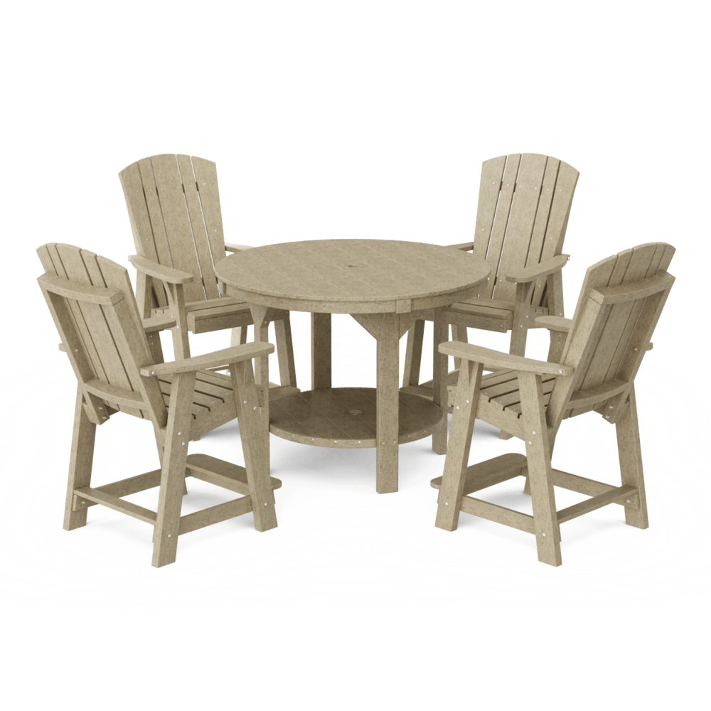 Heritage Pub Set 48" Round Table 4 Chairs Bar Height Weathered Wood