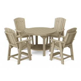 Heritage Pub Set 48" Round Table 4 Chairs Bar Height Weathered Wood