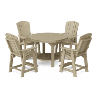 Heritage Pub Set 48" Round Table 4 Chairs Bar Height Weathered Wood