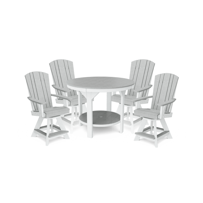 Heritage 48" Pub Table Set with 4 Swivel Chairs  Bar Height Light Gray with White Frame