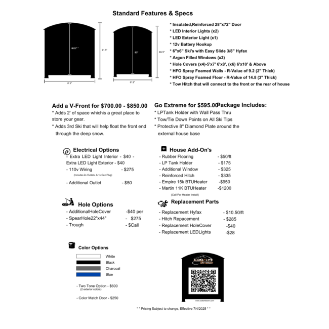 Aluma Lite Pricing List