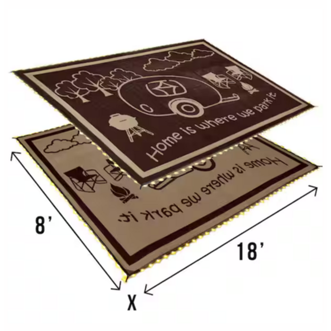 8x18 LED Reversible Patio Camping Mat - Beige/Brown