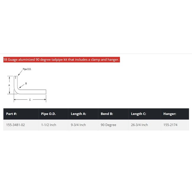 Cummins Tailpipe Kit With 90 Degree Bend, Clamp, and Hanger