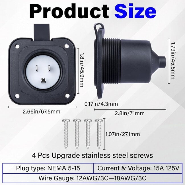 15 Amp Flanged Inlet 125v Shore Power Inlet