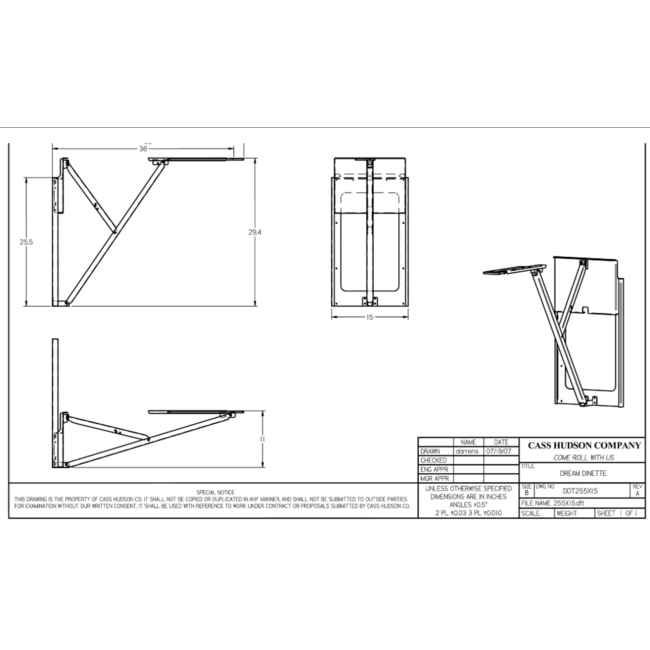 15" Black Window-Pass-Over Dream Dinette Assembly