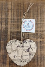 Wood Ornament #c913 - Heart Dogs