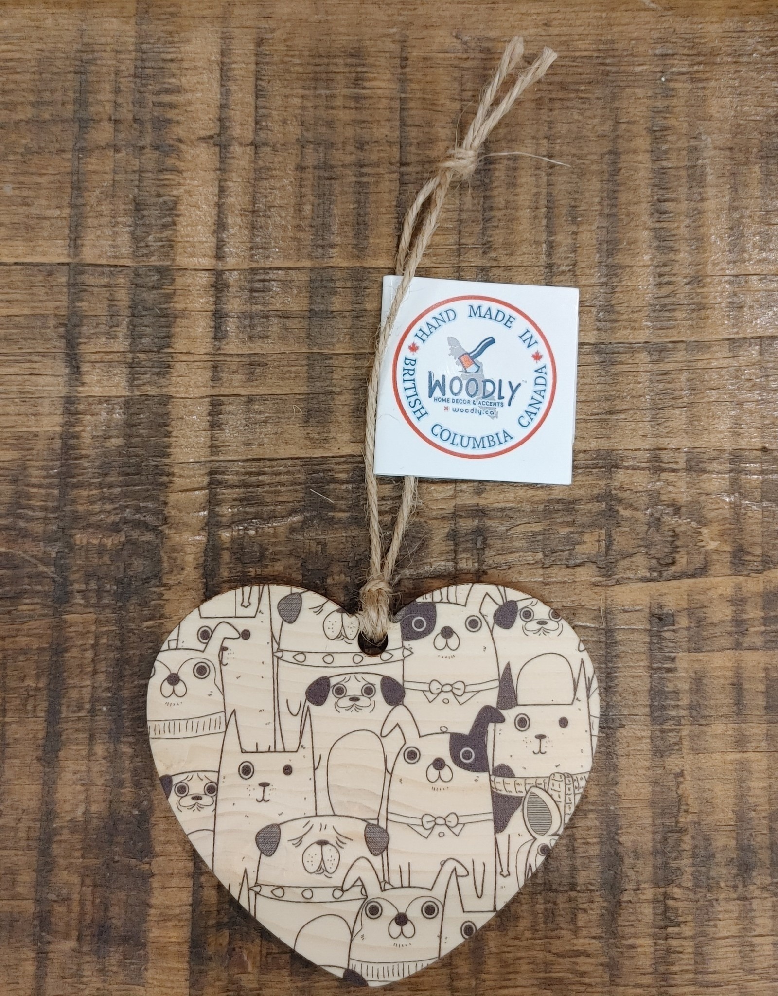 Wood Ornament #c913 - Heart Dogs